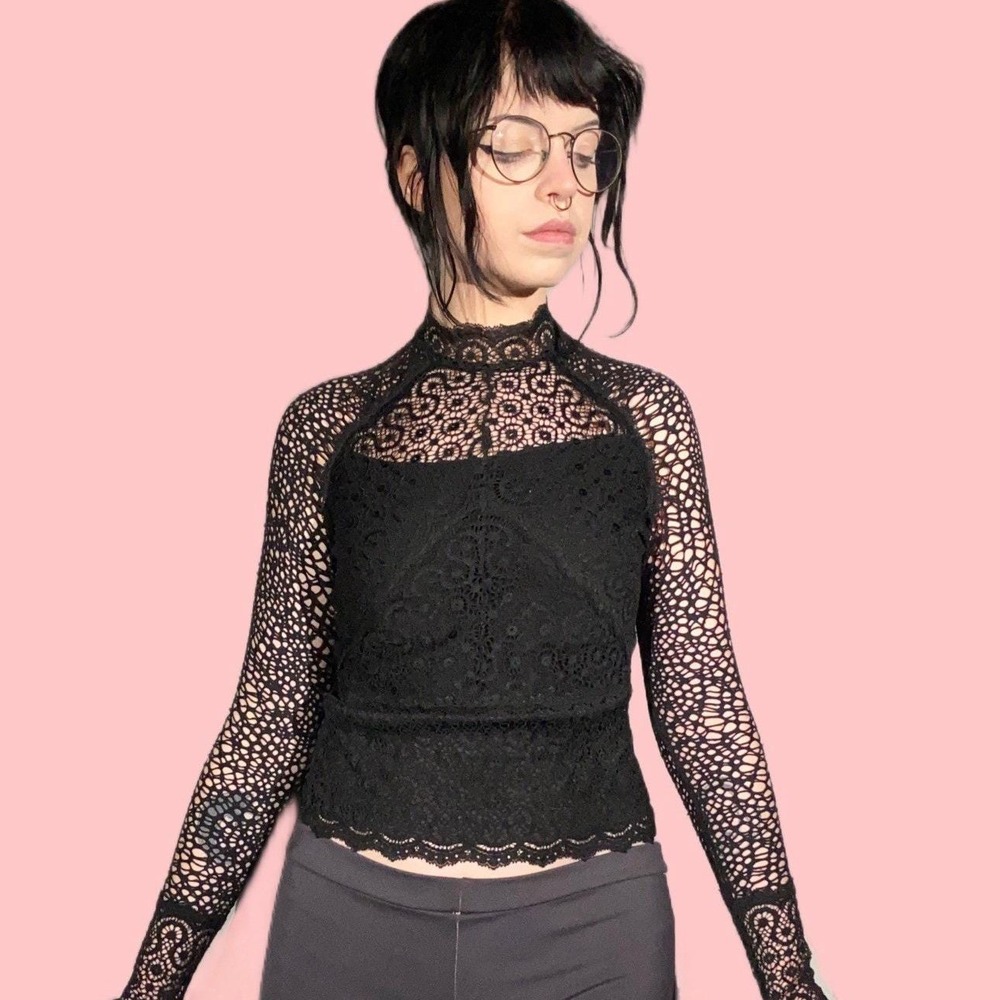 Vintage Sagaie Lace Mock Neck Top‎ Whimsigoth Witchy Coquette Made In France S